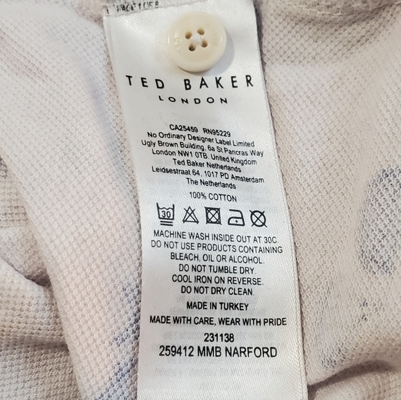 Ted Baker Size 3 White & Blue Pattern Cotton Polo Shirt - Picture 4 of 5